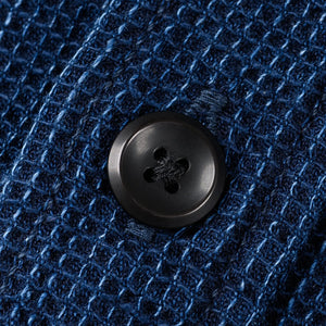 Iron Heart 5oz Waffle Work Shirt Indigo IHSH96 close up button