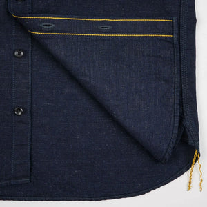Iron Heart 7oz Cotton Linen Chambray Work Shirt Indigo IHSH443 detail fabric inside