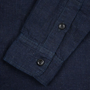 Iron Heart 7oz Cotton Linen Chambray Work Shirt Indigo IHSH443 close up cuff