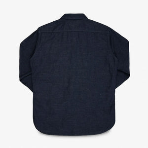 Iron Heart 7oz Cotton Linen Chambray Work Shirt Indigo IHSH443 backside flat
