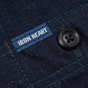 Iron Heart 7oz Cotton Linen Chambray Work Shirt Indigo IHSH443 detail woven label and button