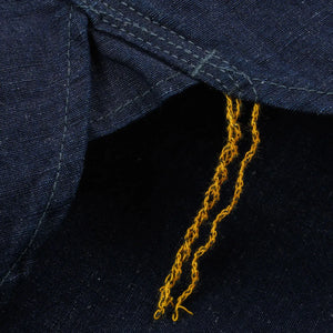 Iron Heart 7oz Cotton Linen Chambray Work Shirt Indigo IHSH443 detail gussets with run offs
