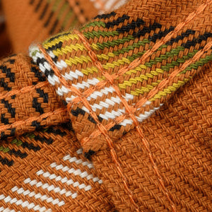 Iron Heart 9oz Selvedge Flannel Check Work Shirt Orange IHSH442 close up orange thread