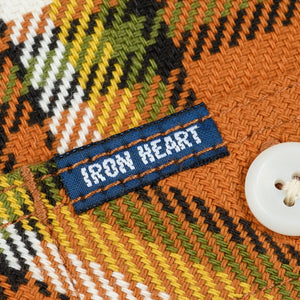 Iron Heart 9oz Selvedge Flannel Check Work Shirt Orange IHSH442 detail woven label