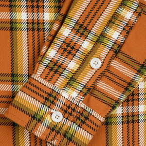 Iron Heart 9oz Selvedge Flannel Check Work Shirt Orange IHSH442 close up cuff