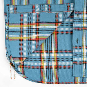 Iron Heart 9oz Selvedge Flannel Check Work Shirt Sax Blue IHSH442 close up fabric inside