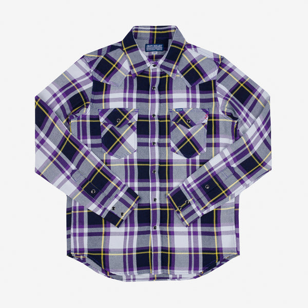 Iron Heart 9oz American Check Selvedge Flannel Western Shirt – Purple / IHSH-390