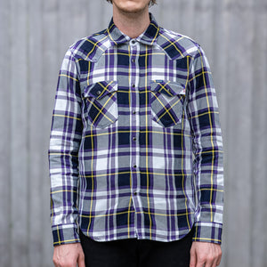 Iron Heart 9oz American Check Selvedge Flannel Western Shirt – Purple / IHSH-390