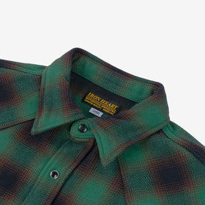 Iron Heart 12oz Ombré Check Ultra Heavy Flannel Western Shirt - IHSH-373 / Green