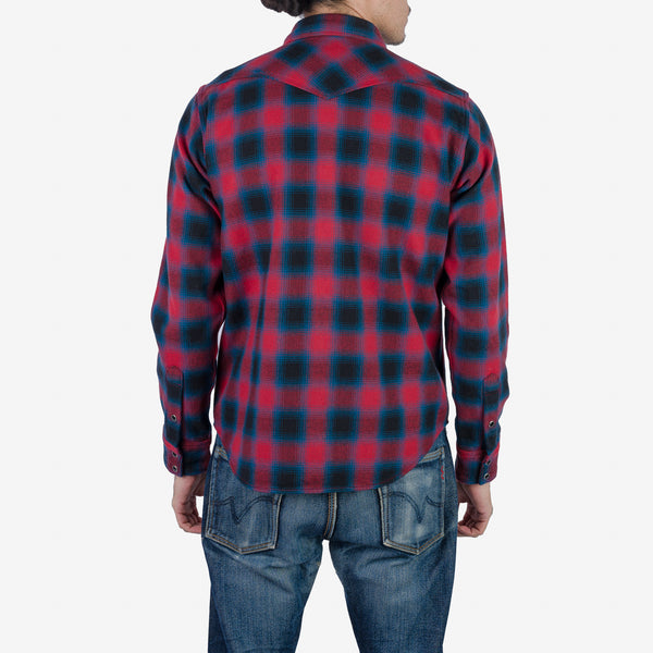 Iron Heart 12oz Ombré Check Ultra Heavy Flannel Western Shirt - IHSH-373 / Red