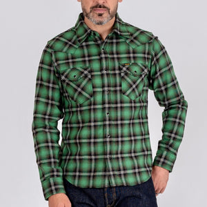 Iron Heart 12oz Ultra Heavy Flannel Check Western Shirt – IHSH-405 / Green