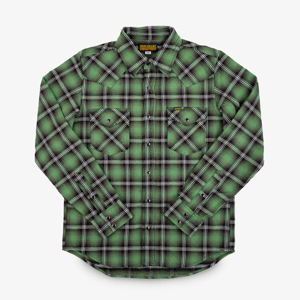 Iron Heart 12oz Ultra Heavy Flannel Check Western Shirt – IHSH-405 / Green