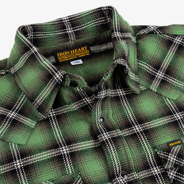 Iron Heart 12oz Ultra Heavy Flannel Check Western Shirt – IHSH-405 / Green