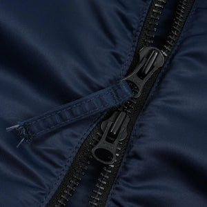 Iron Heart 5oz Nylon Type L2B Flight Jacket Navy IHM50 close up two way zipper