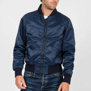 Iron Heart 5oz Nylon Type L2B Flight Jacket Navy IHM50 worn front