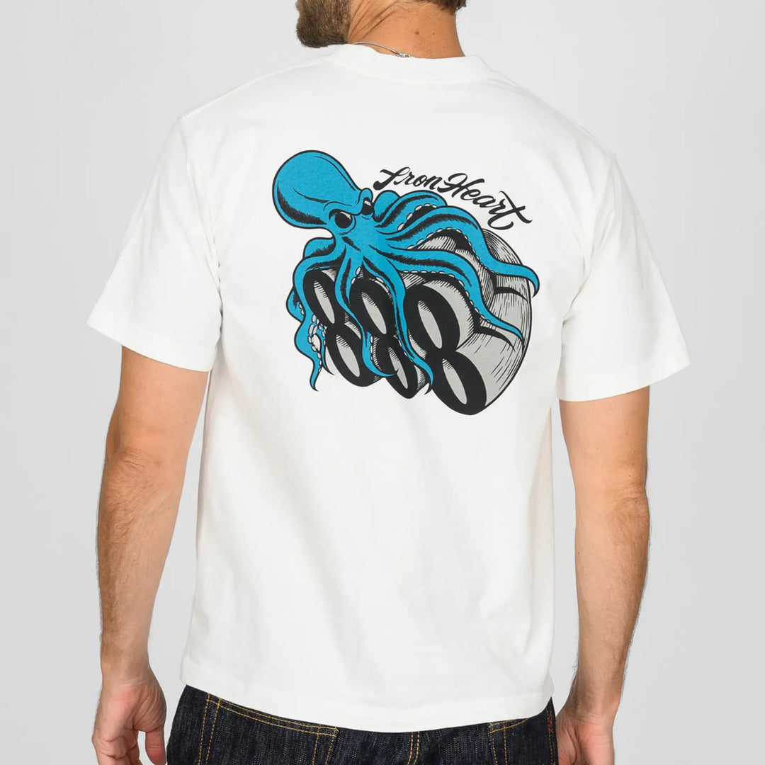 Iron Heart Octopus 7oz Loopwheeled TShirt White IHT-888 worn backside