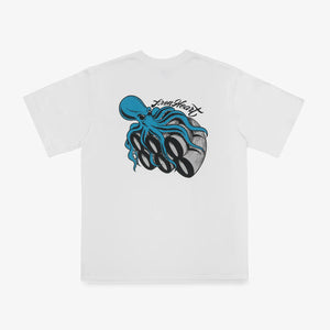 Iron Heart Octopus 7oz Loopwheeled TShirt White IHT-888 backside flat