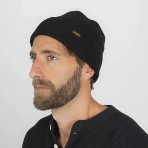 Iron Heart Wool Ribbed Beanie Black IHG080 worn