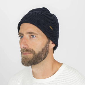 Iron Heart Wool Ribbed Beanie Navy IHG080 worn