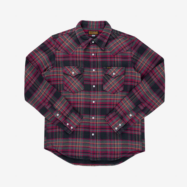 Iron Heart 11oz Ultra Heavy Flannel Line Check Western Shirt - IHSH-403 / Grey