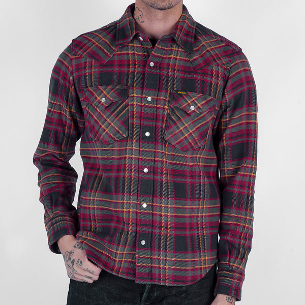 Iron Heart 11oz Ultra Heavy Flannel Line Check Western Shirt - IHSH-403 / Grey