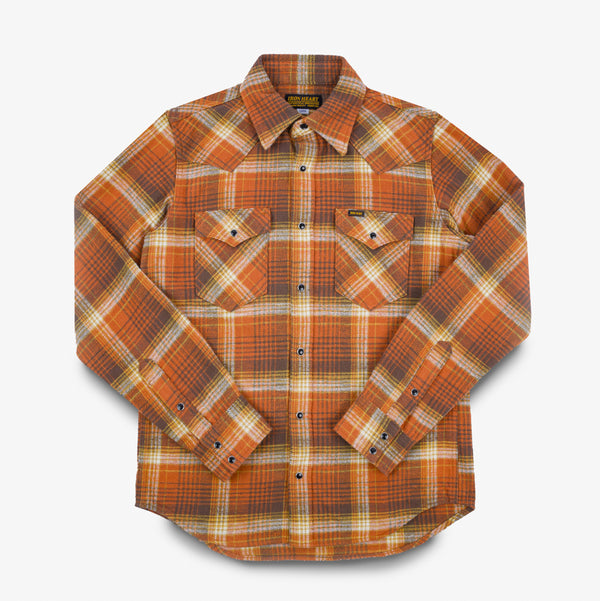 Iron Heart 12oz Slubby Ultra Heavy Flannel Western Shirt - IHSH-399 / Orange