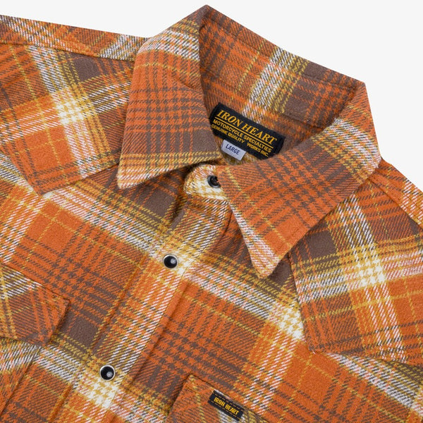 Iron Heart 12oz Slubby Ultra Heavy Flannel Western Shirt - IHSH-399 / Orange