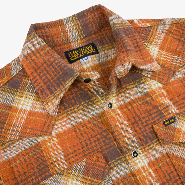 Iron Heart 12oz Slubby Ultra Heavy Flannel Western Shirt - IHSH-399 / Orange