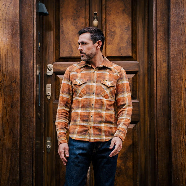 Iron Heart 12oz Slubby Ultra Heavy Flannel Western Shirt - IHSH-399 / Orange