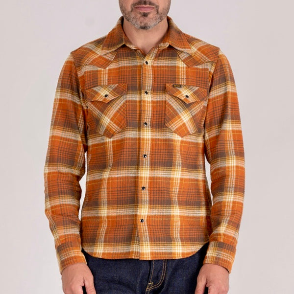 Iron Heart 12oz Slubby Ultra Heavy Flannel Western Shirt - IHSH-399 / Orange