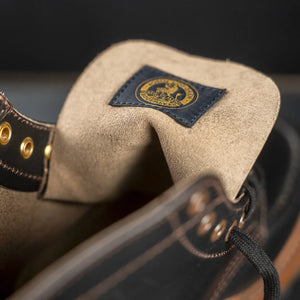 John Lofgren Chapman Boots Black Horween Chromexcel Leather detail tongue with label