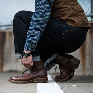 John Lofgren Combat Boots Timber Horween Chromexcel Leather worn lifestyle