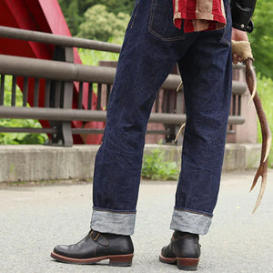 John Lofgren Wabash Engineer Boots Black Horween Chromexcel worn from behind