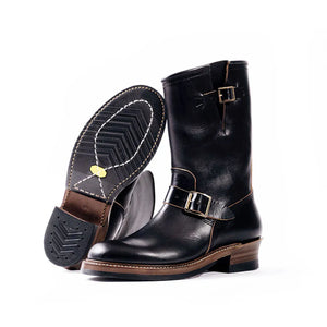 John Lofgren Wabash Engineer Boots Black Horween Chromexcel pair profile and sole unit