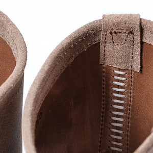 John Lofgren Wabash Engineer Boots Natural Roughout Horween Chromexcel detail inside seam