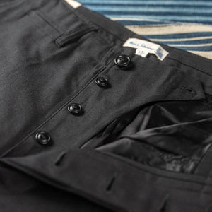 Merz b Schwanen 10oz 1920s Refined Wool Cotton Worker Chino Deep Black detail button fly