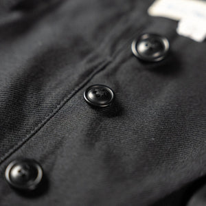 Merz b Schwanen 10oz 1920s Refined Wool Cotton Worker Chino Deep Black close up buttons