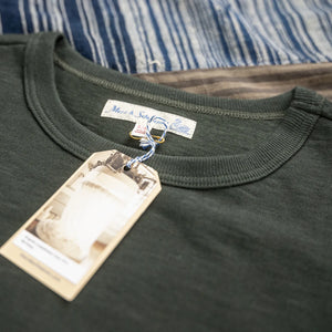 Merz b Schwanen 2S14 11oz Heavyweight Loopwheel TShirt Forest detail collar and label