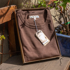merz b schwanen 11oz heavy loopwheeled tshirt chocolate statementstore munich folded