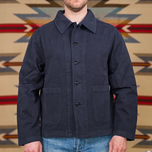 Merz b Schwanen 12oz Broken Twill Cropped Work Jacket Charcoal worn front
