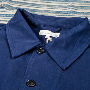 Merz b Schwanen 12oz Broken Twill Cropped Work Jacket Ink Blue detail collar