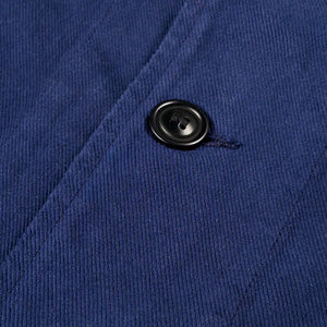 Merz b Schwanen 12oz Broken Twill Cropped Work Jacket Ink Blue close up button
