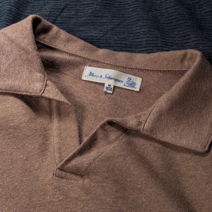 Merz b Schwanen 4oz Featherweight Linen Polo Shirt Grain detail collar