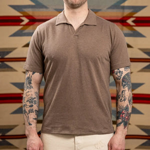 Merz b Schwanen 4oz Featherweight Linen Polo Shirt Grain worn front