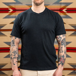 Merz b Schwanen 4oz Featherweight Linen TShirt Deep Black worn front