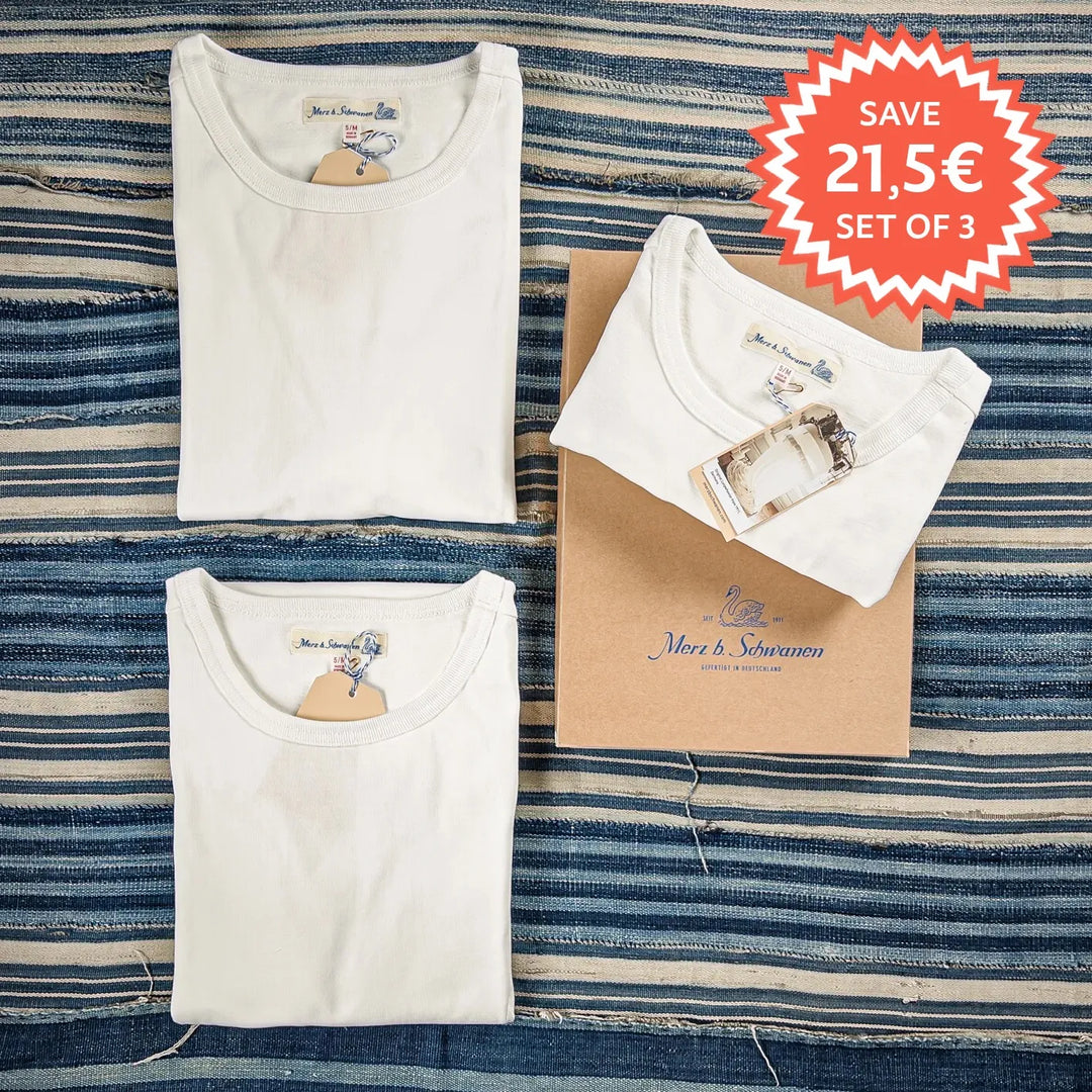 Merz b Schwanen 215 Loopwheeled TShirt White Pack of three folded with box sticker