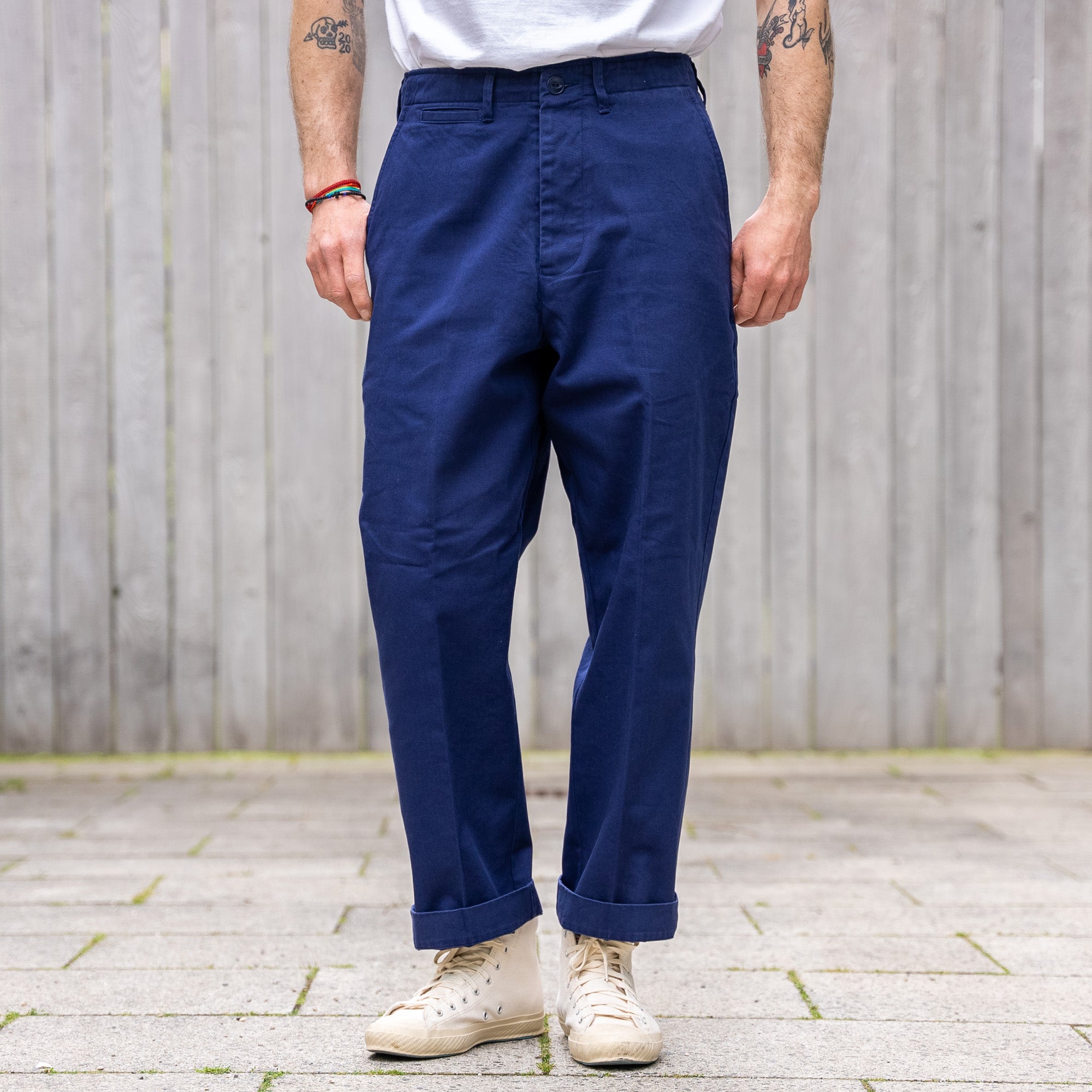 Merz b Schwanen Twill Pleat – / Ink Chino Blue Tapered Relaxed