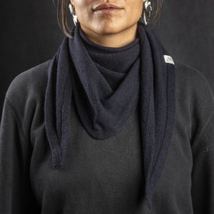 Merz beim Schwanen Merino Wool Cashmere Silk Triangle Scarf Dark Navy SKTS02 worn