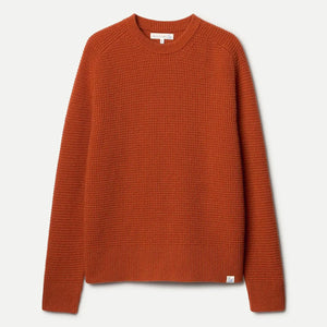 Merz b Schwanen Merino Wool Cashmere Waffle Sweater Rust front flat