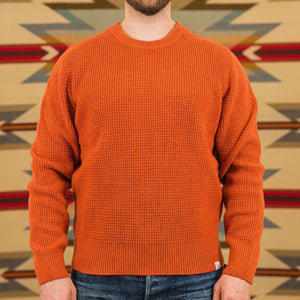 Merz b Schwanen Merino Wool Cashmere Waffle Sweater Rust worn front